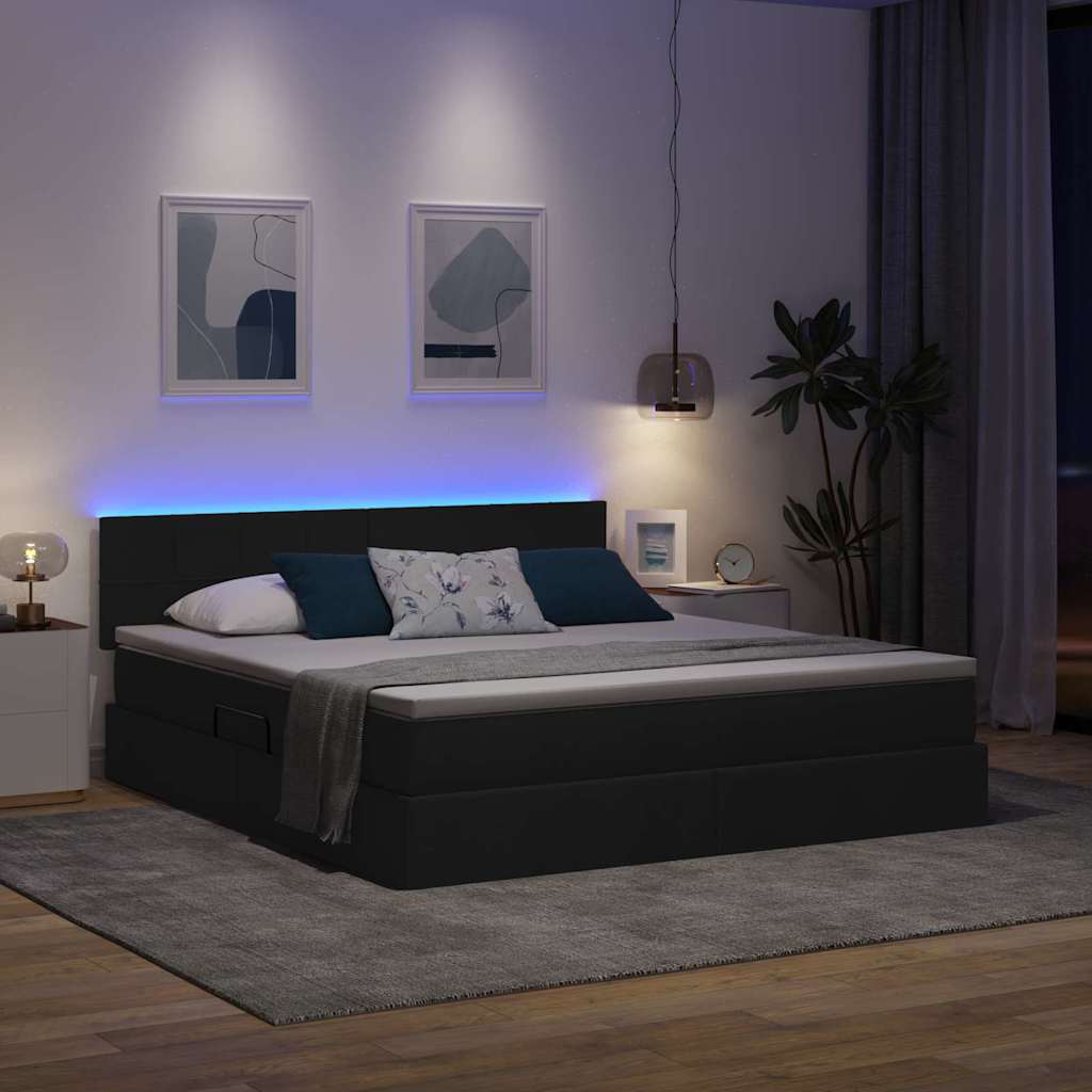 Opbergbed met LED met matras met LED Zwart 180 x 200 cm Stof is nu te koop bij PeponiXL, paradijselijk wonen!