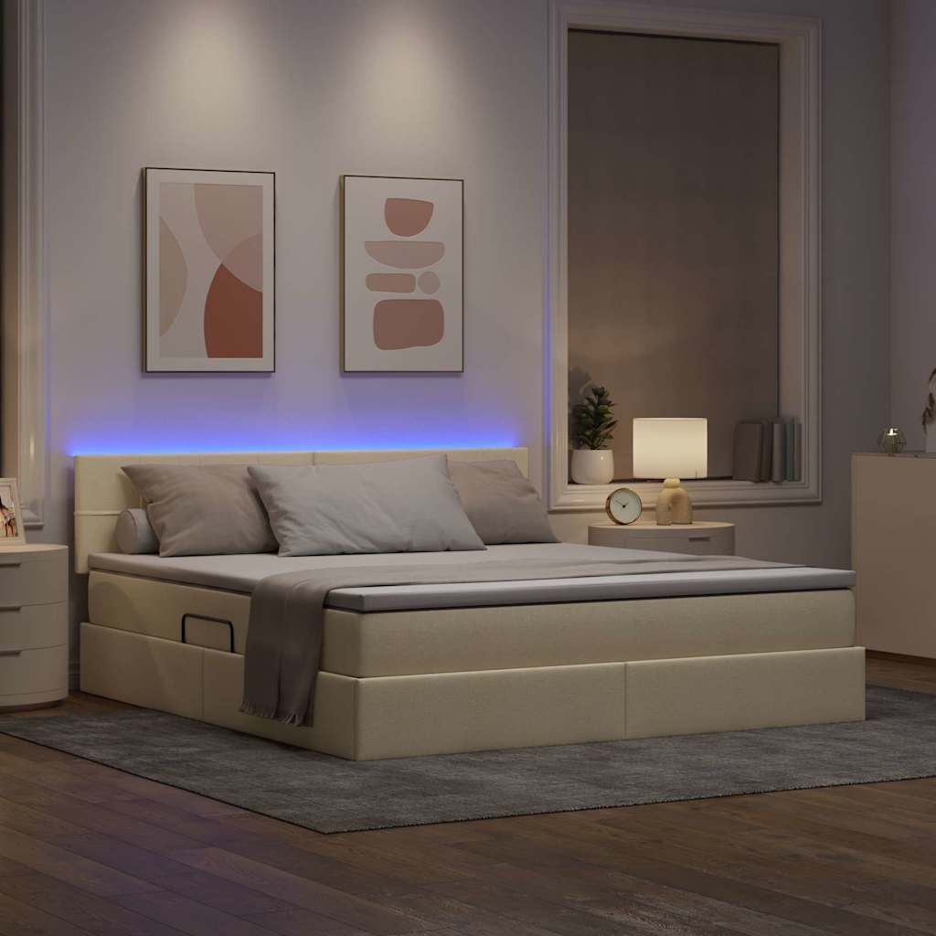Opbergbed met LED met matras met LED Crème 180 x 200 cm Stof is nu te koop bij PeponiXL, paradijselijk wonen!