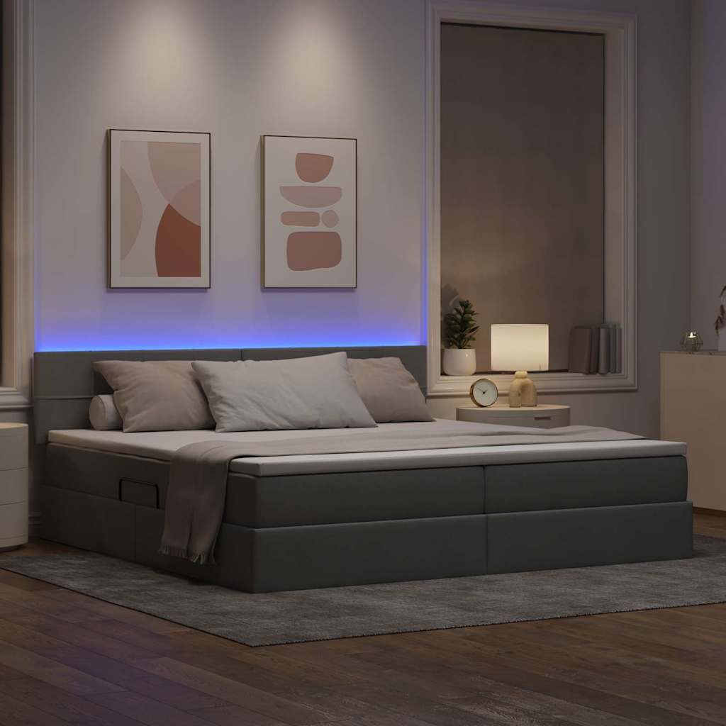 Opbergbed met LED met matras Lichtgrijs 200 x 200 cm Stof is nu te koop bij PeponiXL, paradijselijk wonen!