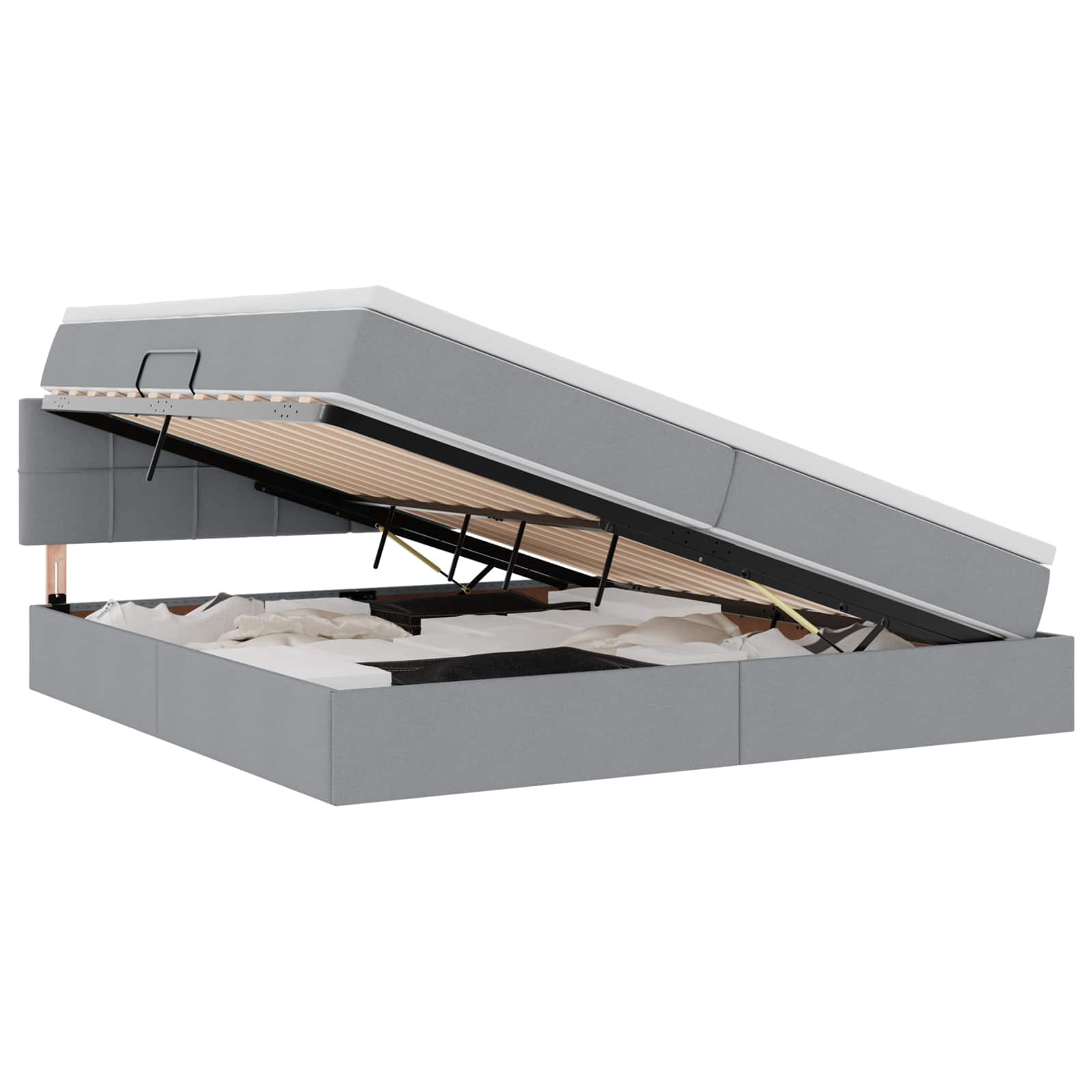Opbergbed met LED met matras Lichtgrijs 200 x 200 cm Stof is nu te koop bij PeponiXL, paradijselijk wonen!