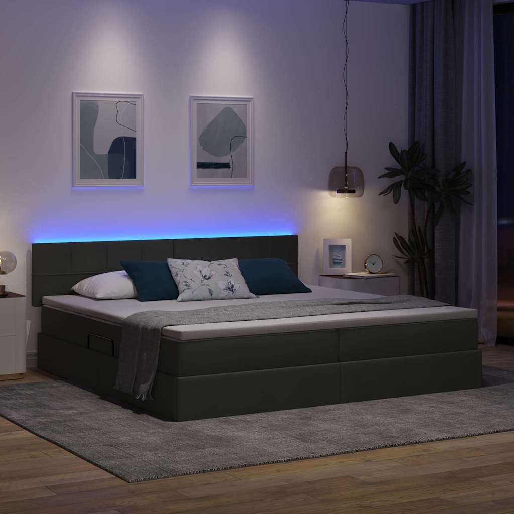 Opbergbed met LED met matras Donkergrijs 200 x 200 cm Stof is nu te koop bij PeponiXL, paradijselijk wonen!