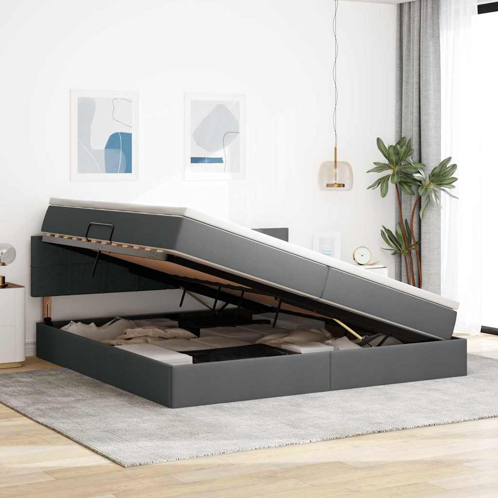 Opbergbed met LED met matras Donkergrijs 200 x 200 cm Stof is nu te koop bij PeponiXL, paradijselijk wonen!