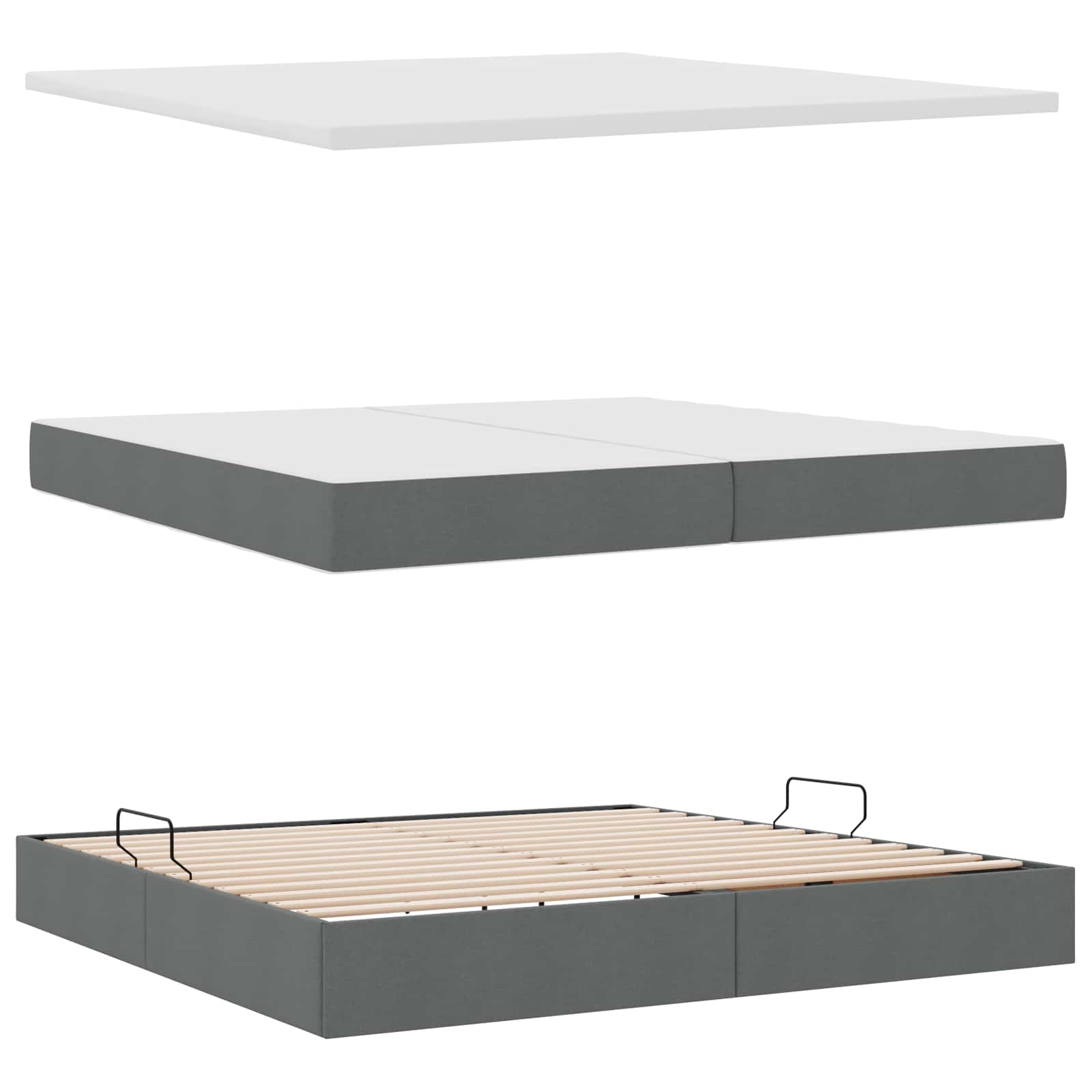 Opbergbed met LED met matras Donkergrijs 200 x 200 cm Stof is nu te koop bij PeponiXL, paradijselijk wonen!