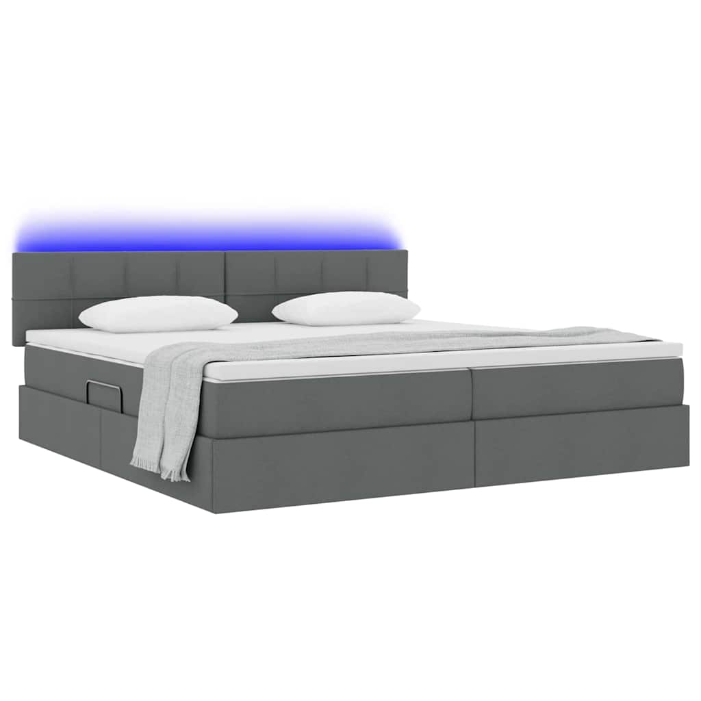 Opbergbed met LED met matras Donkergrijs 200 x 200 cm Stof is nu te koop bij PeponiXL, paradijselijk wonen!