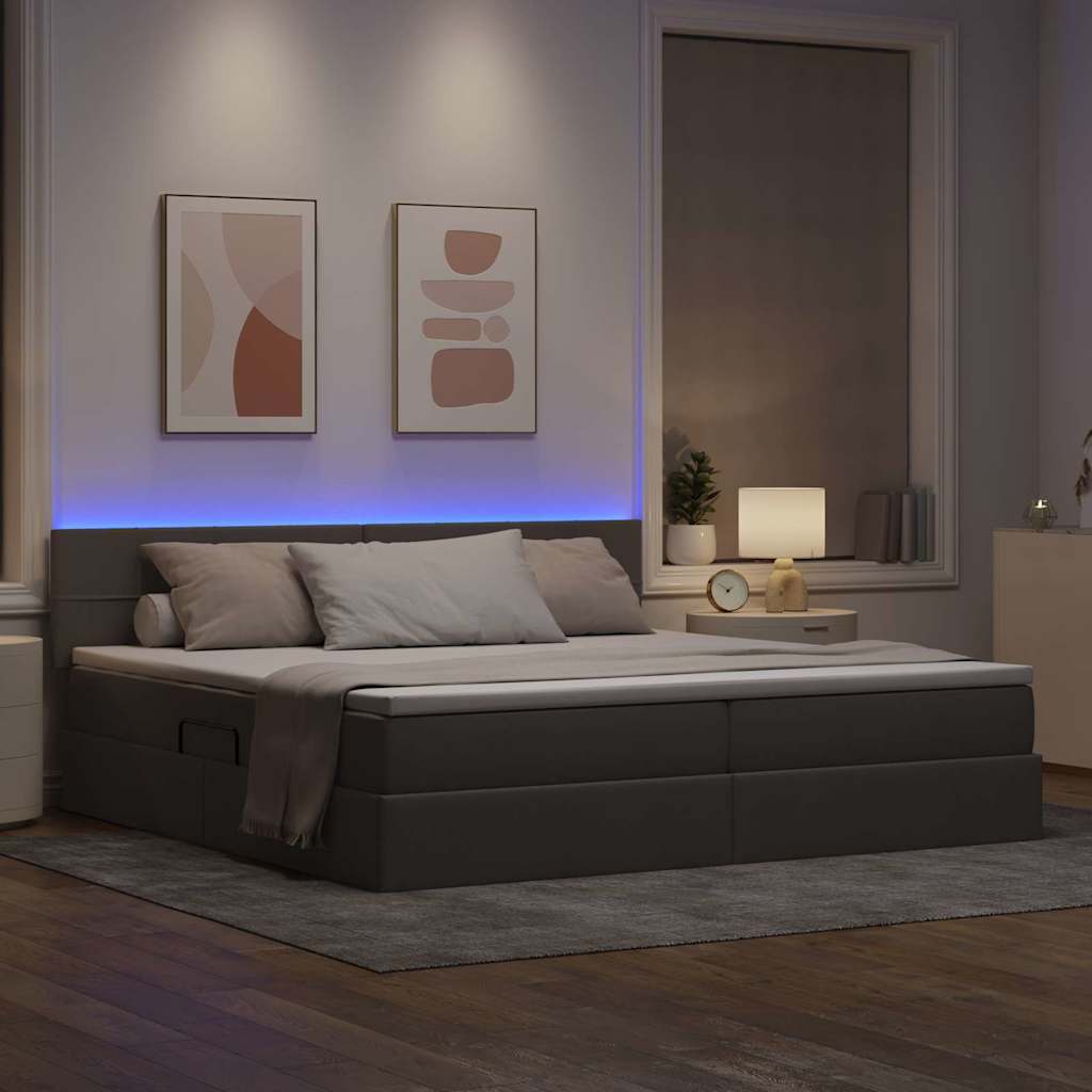 Opbergbed met LED met matras met LED Taupe 200 x 200 cm Stof is nu te koop bij PeponiXL, paradijselijk wonen!