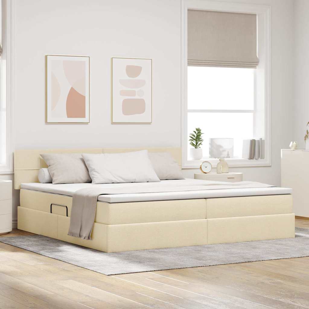 Opbergbed met LED met matras met LED Crème 200 x 200 cm Stof is nu te koop bij PeponiXL, paradijselijk wonen!