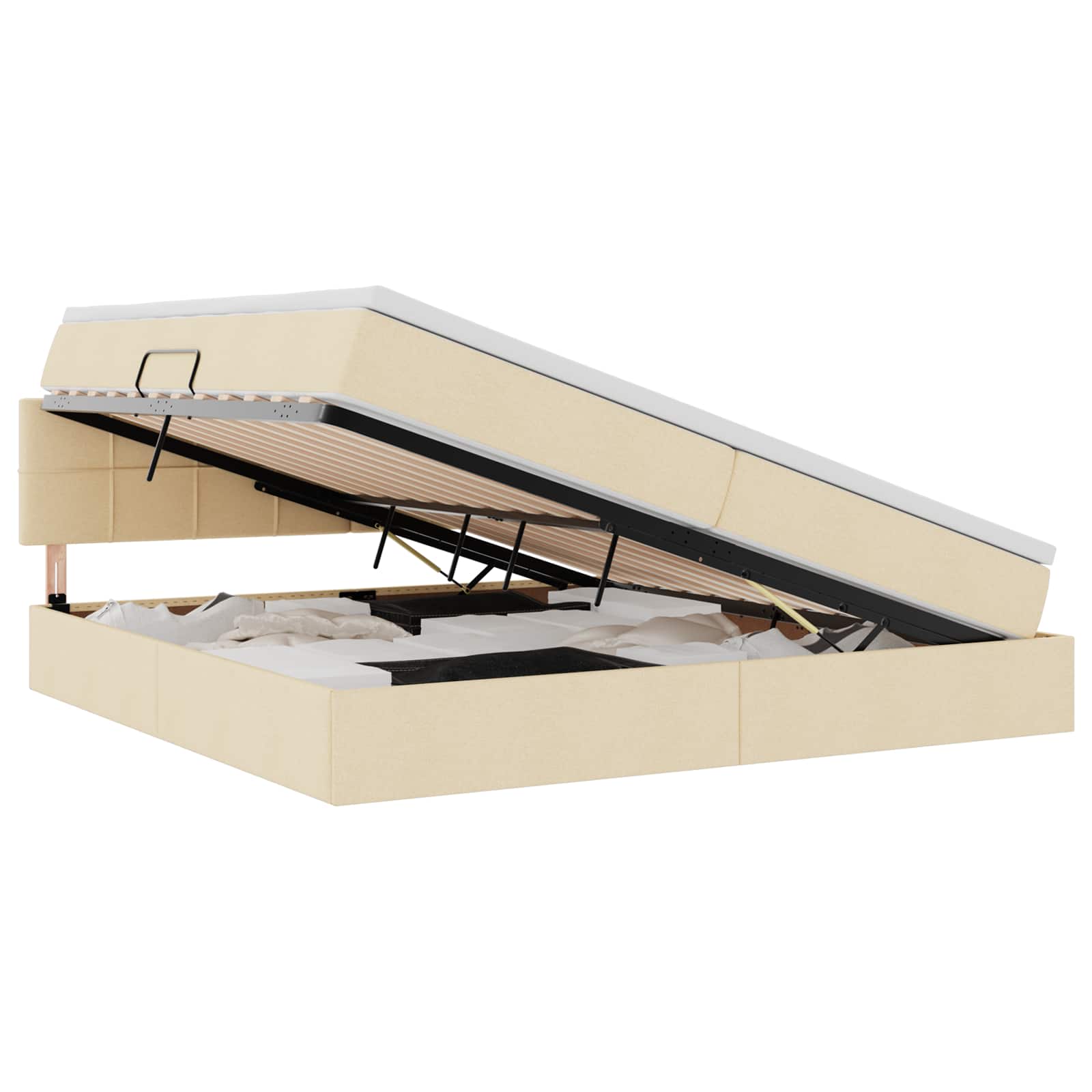 Opbergbed met LED met matras met LED Crème 200 x 200 cm Stof is nu te koop bij PeponiXL, paradijselijk wonen!