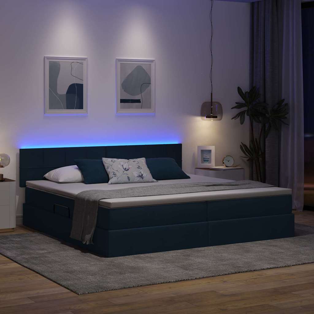 Opbergbed met LED met matras met LED Blauw 200 x 200 cm Stof is nu te koop bij PeponiXL, paradijselijk wonen!