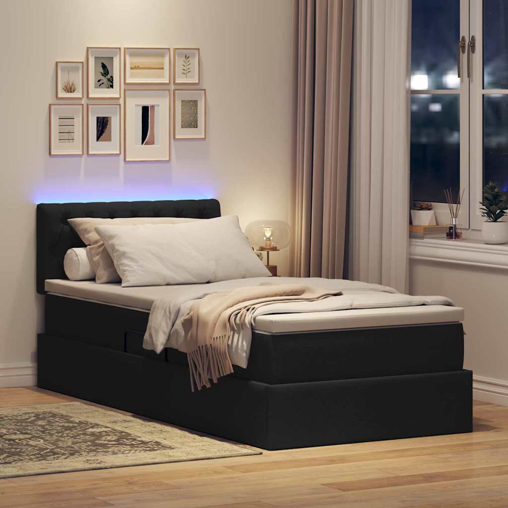 Opbergbed met LED met matras met LED Zwart 90 x 190 cm Stof is nu te koop bij PeponiXL, paradijselijk wonen!