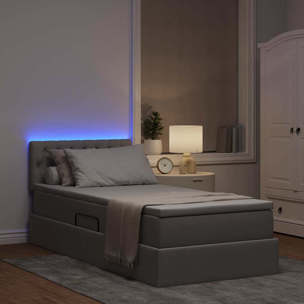 Opbergbed met LED met hoofdeinde Taupe 90 x 190 cm Stof is nu te koop bij PeponiXL, paradijselijk wonen!