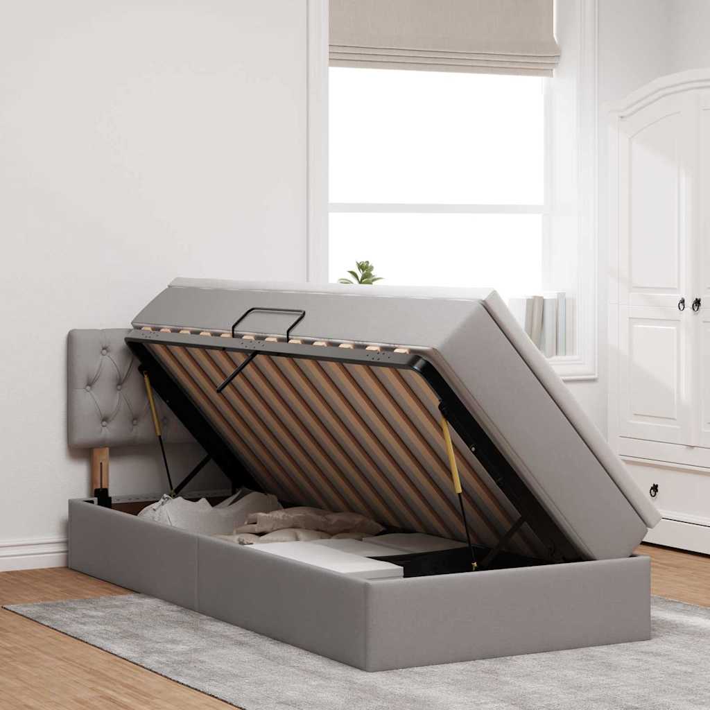 Opbergbed met LED met hoofdeinde Taupe 90 x 190 cm Stof is nu te koop bij PeponiXL, paradijselijk wonen!