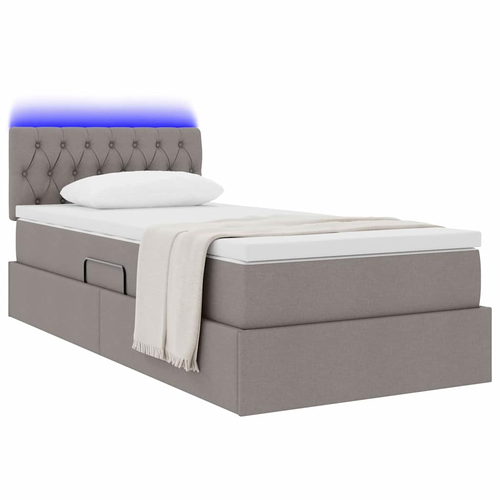 Opbergbed met LED met hoofdeinde Taupe 90 x 190 cm Stof is nu te koop bij PeponiXL, paradijselijk wonen!