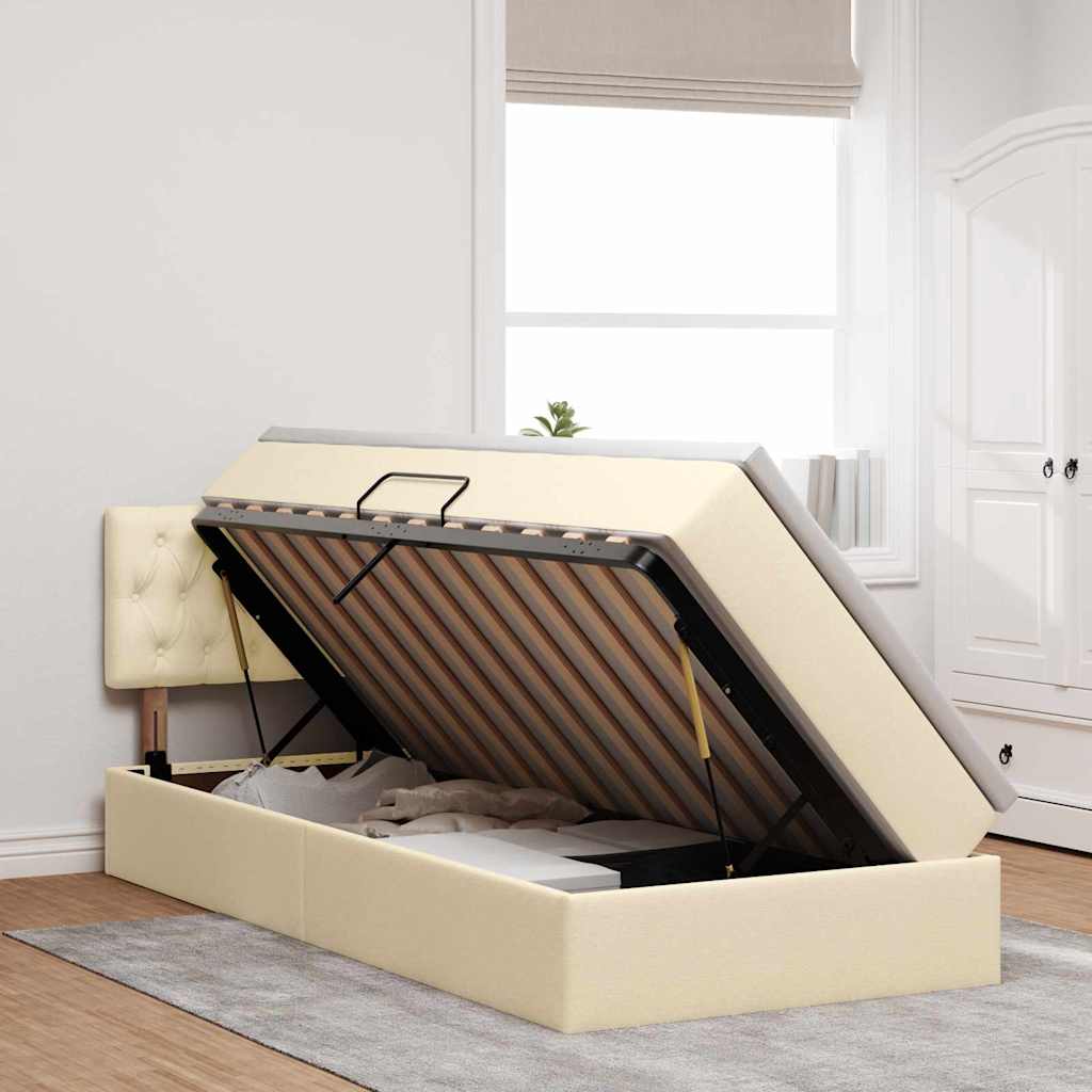 Opbergbed met LED met matras met LED Crème 90 x 190 cm Stof is nu te koop bij PeponiXL, paradijselijk wonen!