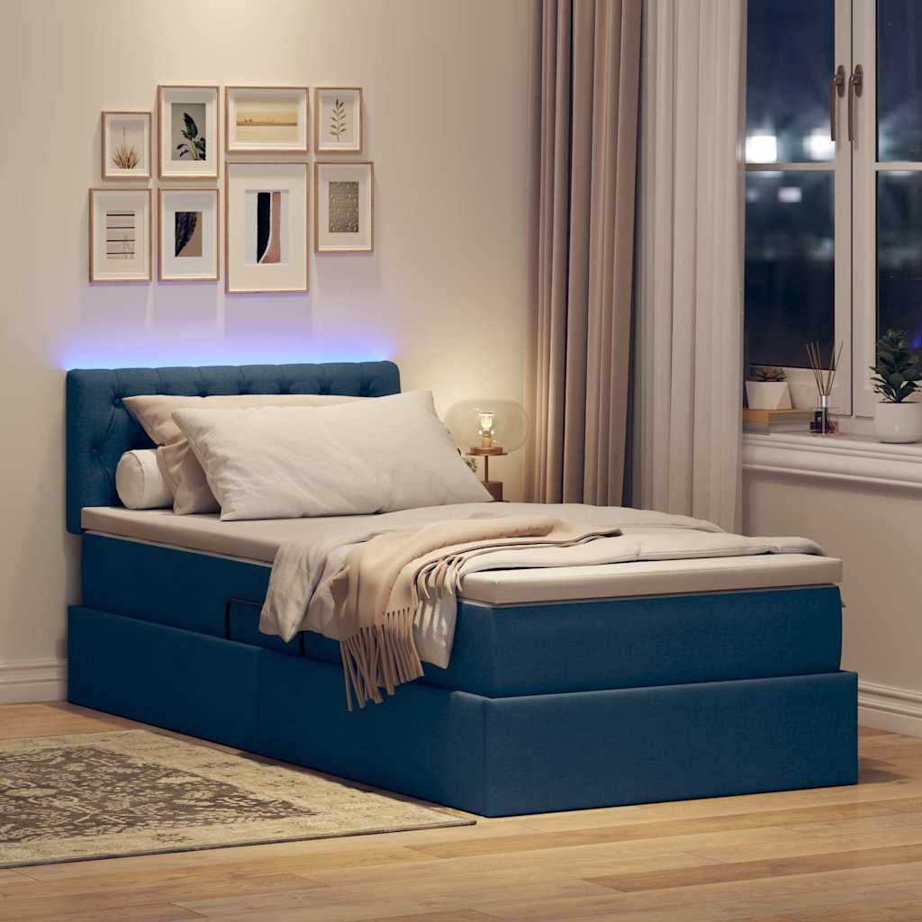 Opbergbed met LED met hoofdeinde Blauw 90 x 190 cm Stof is nu te koop bij PeponiXL, paradijselijk wonen!