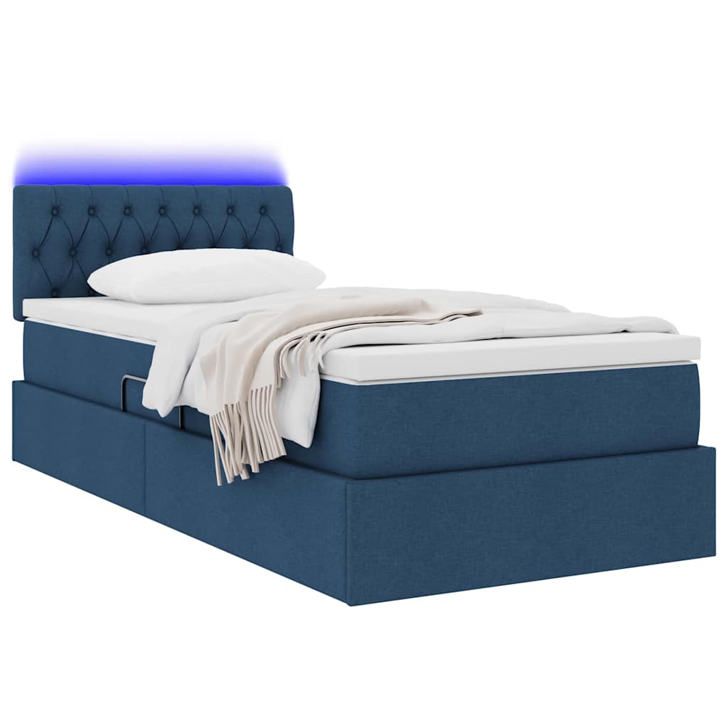 Opbergbed met LED met hoofdeinde Blauw 90 x 190 cm Stof is nu te koop bij PeponiXL, paradijselijk wonen!