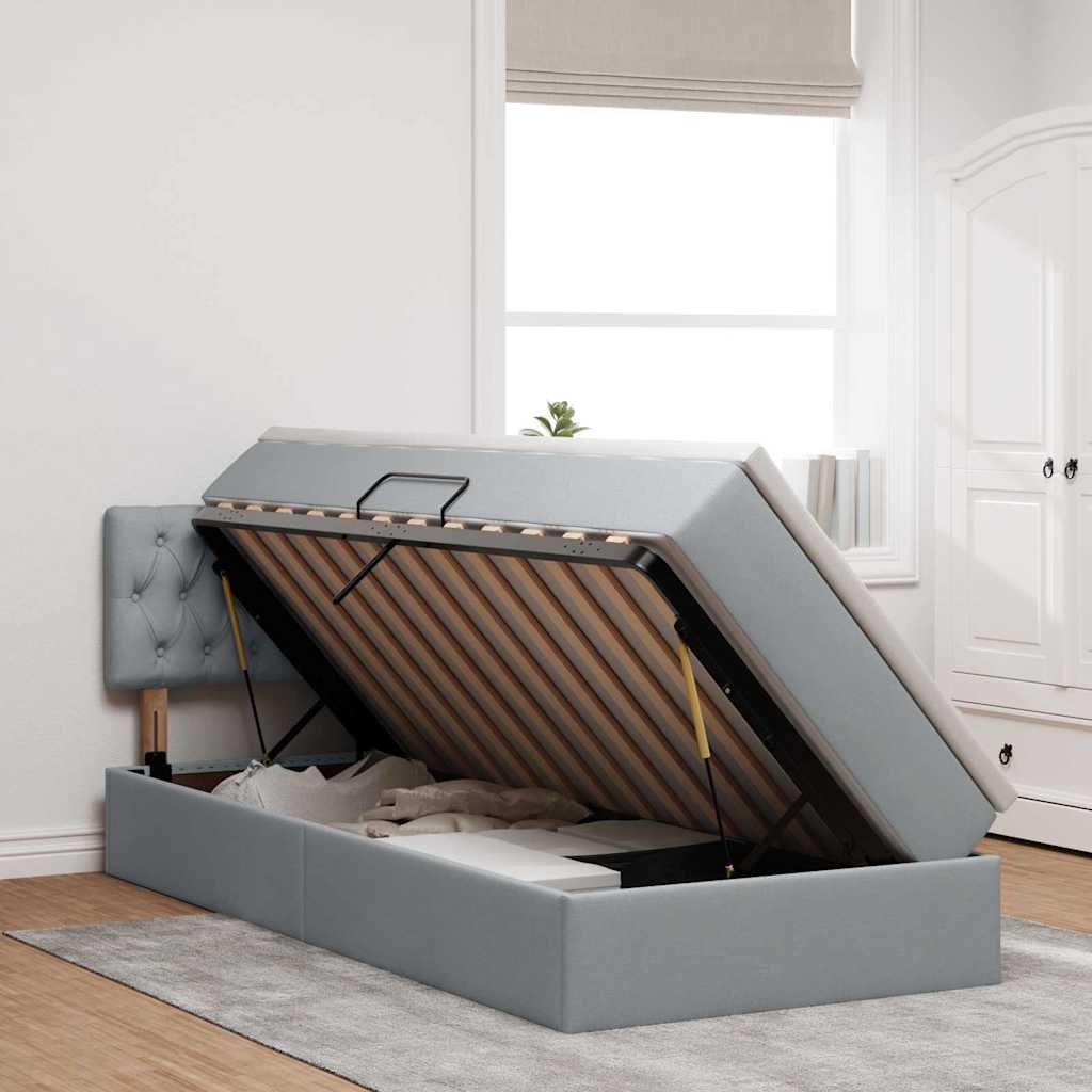 Opbergbed met LED met matras Lichtgrijs 90 x 200 cm Stof is nu te koop bij PeponiXL, paradijselijk wonen!