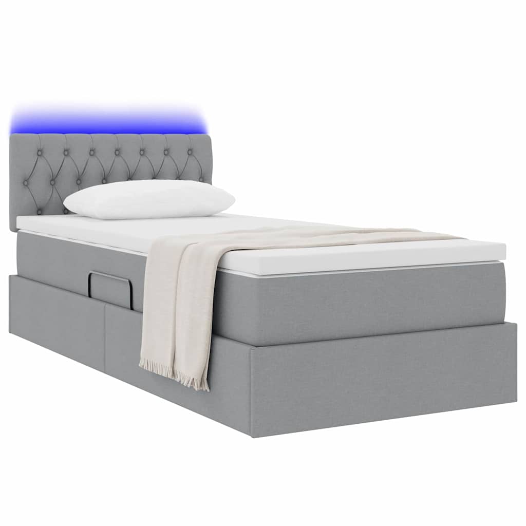 Opbergbed met LED met matras Lichtgrijs 90 x 200 cm Stof is nu te koop bij PeponiXL, paradijselijk wonen!