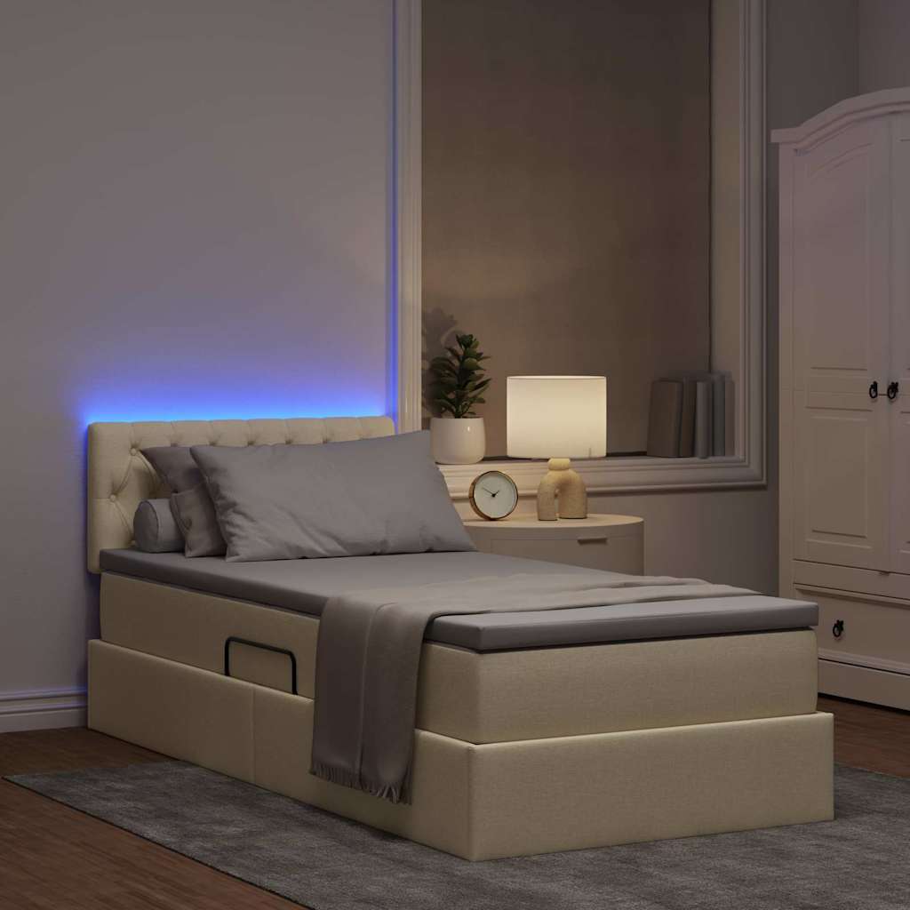 Opbergbed met LED met matras met LED Crème 90 x 200 cm Stof is nu te koop bij PeponiXL, paradijselijk wonen!