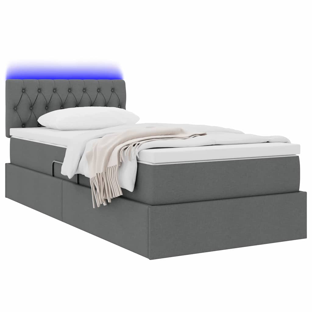 Opbergbed met LED met matras Donkergrijs 100 x 200 cm Stof is nu te koop bij PeponiXL, paradijselijk wonen!