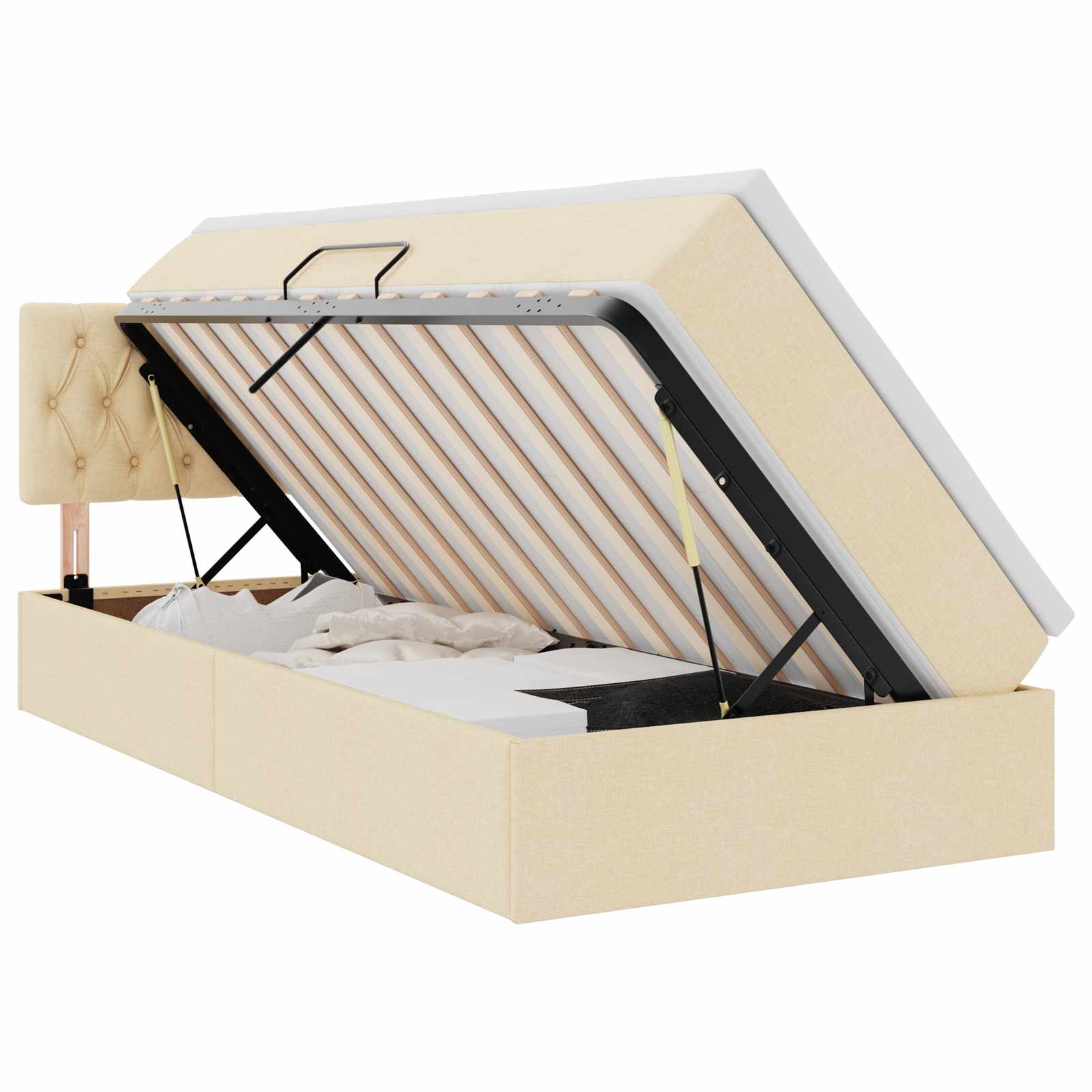Opbergbed met LED met hoofdeinde Crème 100 x 200 cm Stof is nu te koop bij PeponiXL, paradijselijk wonen!