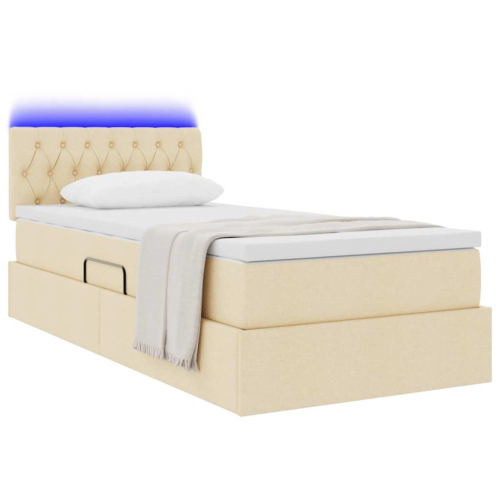 Opbergbed met LED met hoofdeinde Crème 100 x 200 cm Stof is nu te koop bij PeponiXL, paradijselijk wonen!