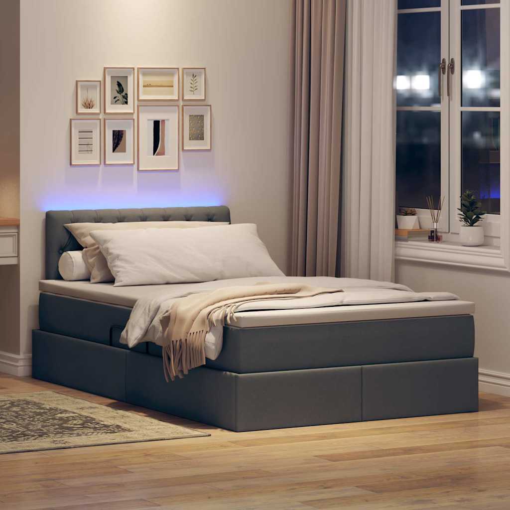 Opbergbed met LED met matras Donkergrijs 120 x 190 cm Stof is nu te koop bij PeponiXL, paradijselijk wonen!