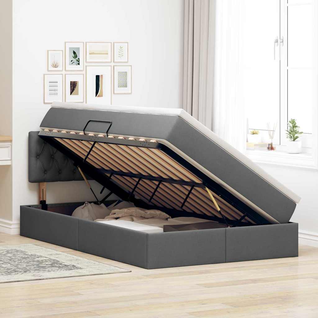 Opbergbed met LED met matras Donkergrijs 120 x 190 cm Stof is nu te koop bij PeponiXL, paradijselijk wonen!
