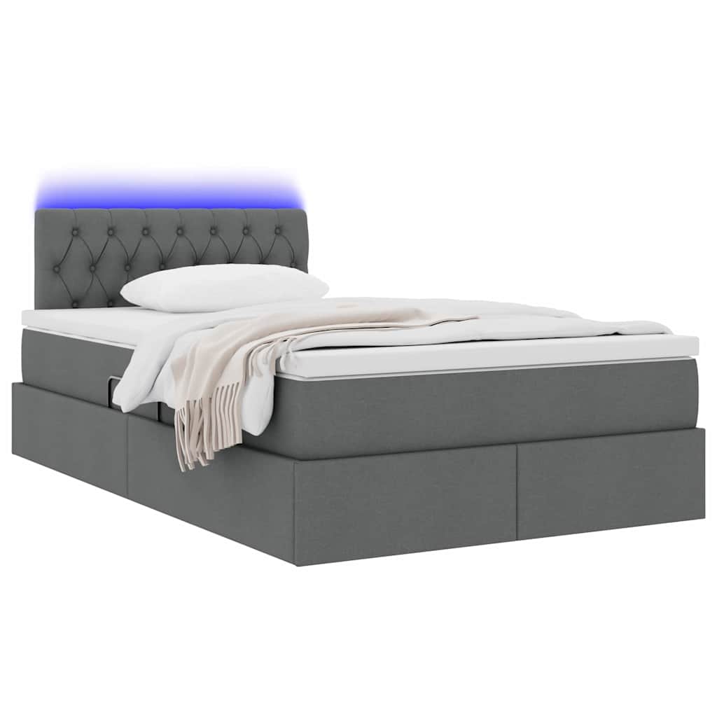 Opbergbed met LED met matras Donkergrijs 120 x 190 cm Stof is nu te koop bij PeponiXL, paradijselijk wonen!