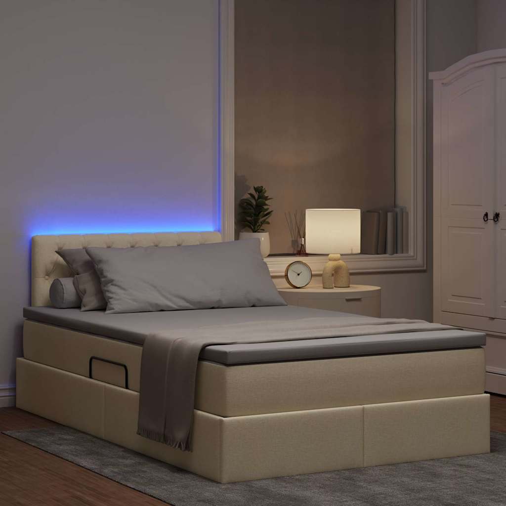 LED Opslagbed met Matras Crèmekleurig 120 x 190 cm Stof is nu te koop bij PeponiXL, paradijselijk wonen!