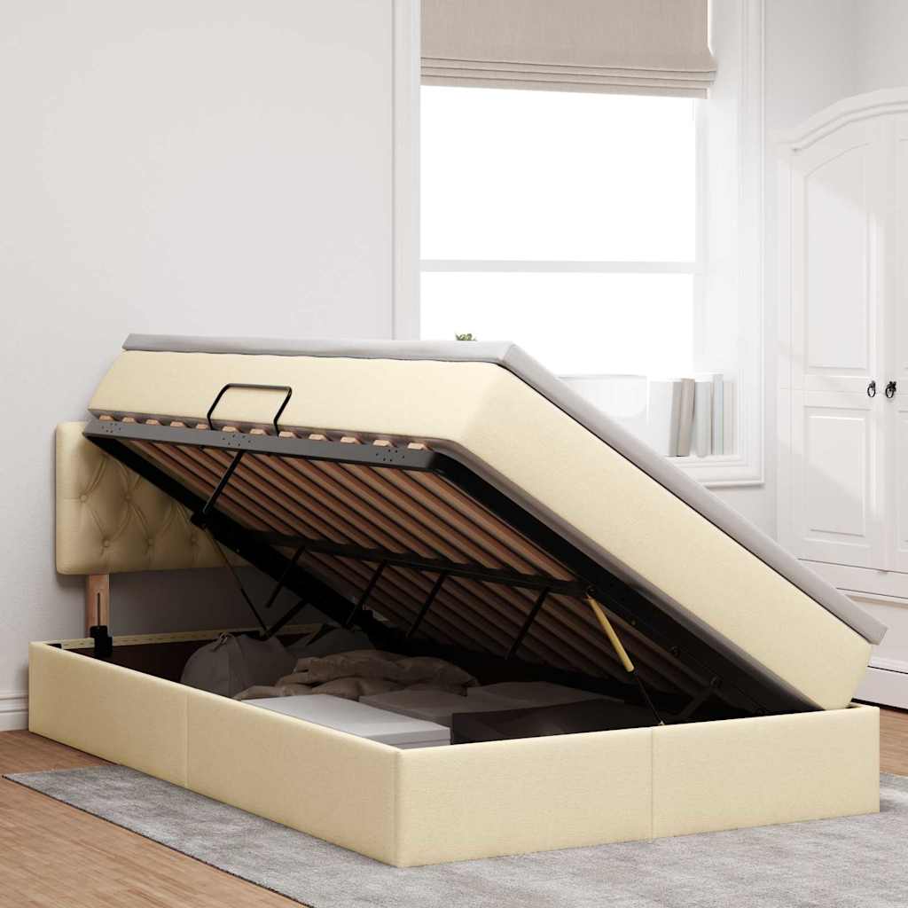 LED Opslagbed met Matras Crèmekleurig 120 x 190 cm Stof is nu te koop bij PeponiXL, paradijselijk wonen!