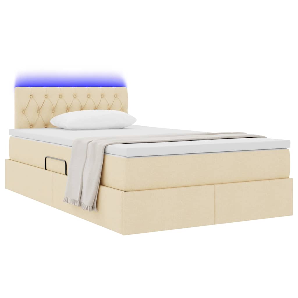 LED Opslagbed met Matras Crèmekleurig 120 x 190 cm Stof is nu te koop bij PeponiXL, paradijselijk wonen!