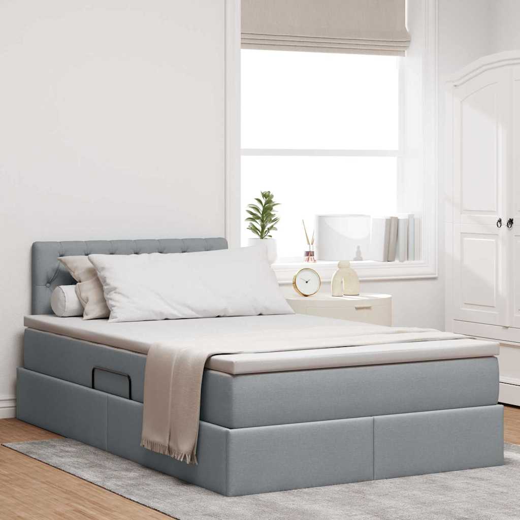 Opbergbed met LED met matras Lichtgrijs 120 x 200 cm Stof is nu te koop bij PeponiXL, paradijselijk wonen!