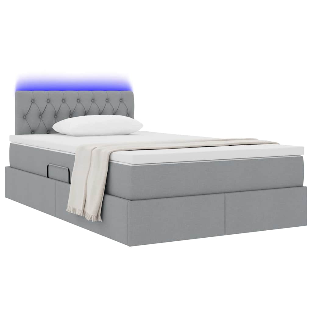 Opbergbed met LED met matras Lichtgrijs 120 x 200 cm Stof is nu te koop bij PeponiXL, paradijselijk wonen!