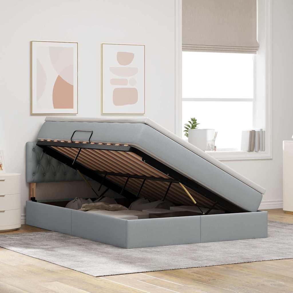 Opbergbed met LED met matras Lichtgrijs 140 x 190 cm Stof is nu te koop bij PeponiXL, paradijselijk wonen!