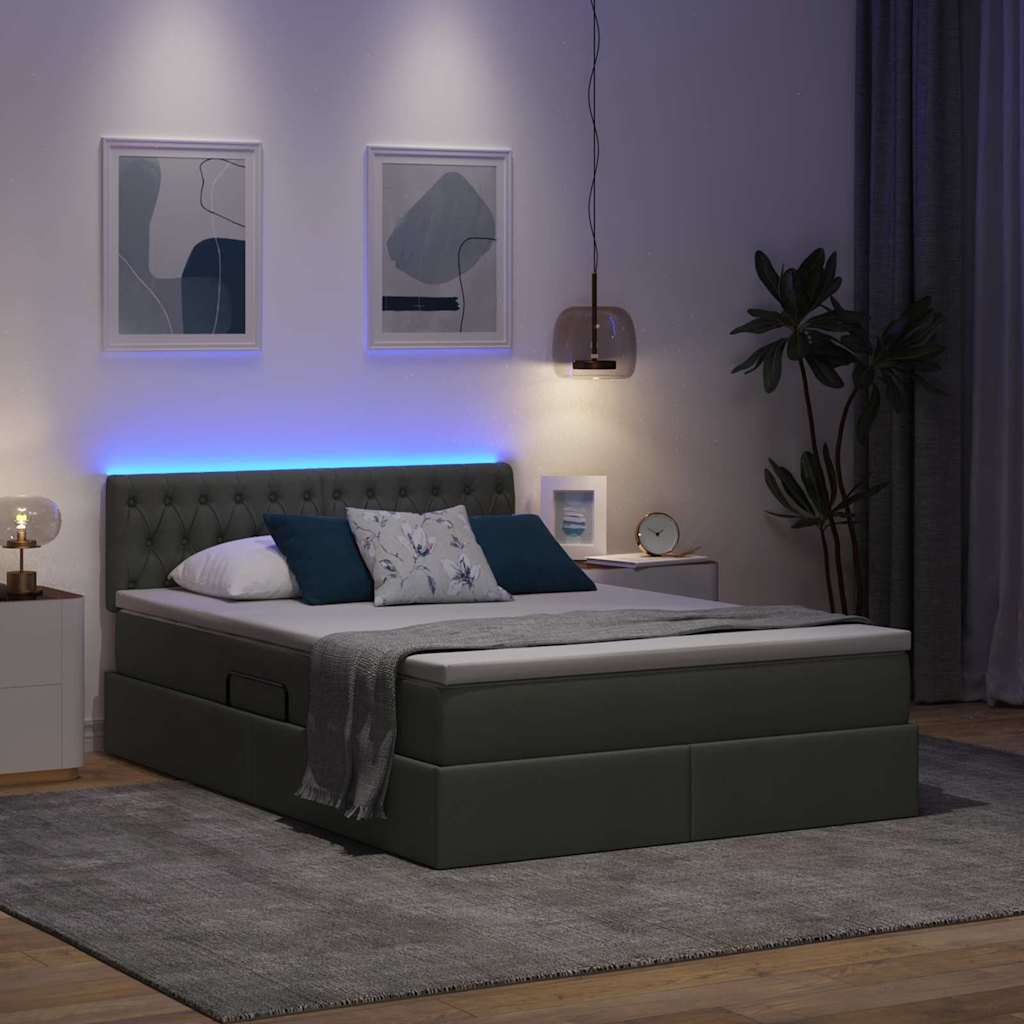 Opbergbed met LED met matras Donkergrijs 140 x 190 cm Stof is nu te koop bij PeponiXL, paradijselijk wonen!