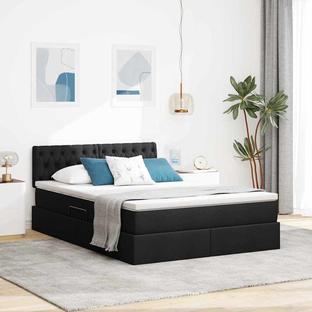 Opbergbed met LED met matras met LED Zwart 140 x 190 cm Stof is nu te koop bij PeponiXL, paradijselijk wonen!