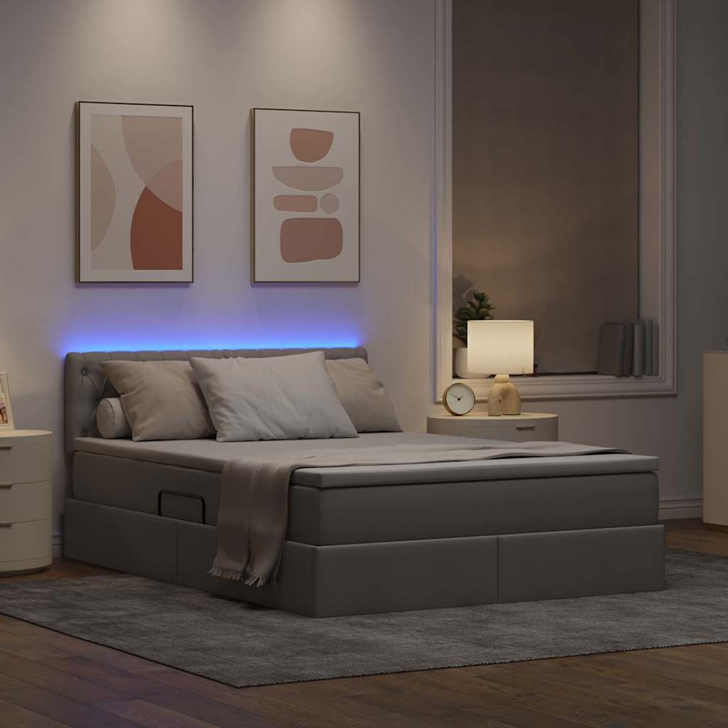 Opbergbed met LED met matras met LED Taupe 140 x 190 cm Stof is nu te koop bij PeponiXL, paradijselijk wonen!