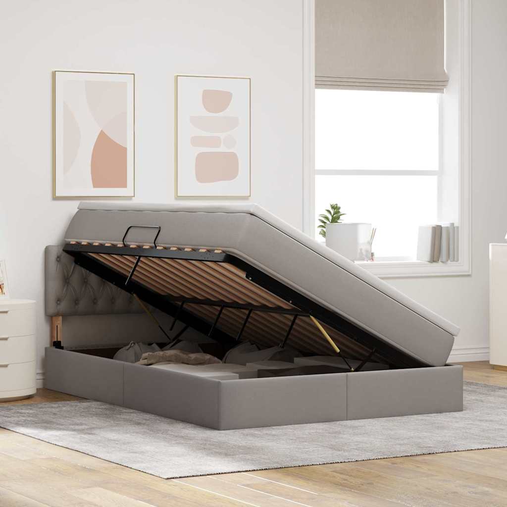 Opbergbed met LED met matras met LED Taupe 140 x 190 cm Stof is nu te koop bij PeponiXL, paradijselijk wonen!