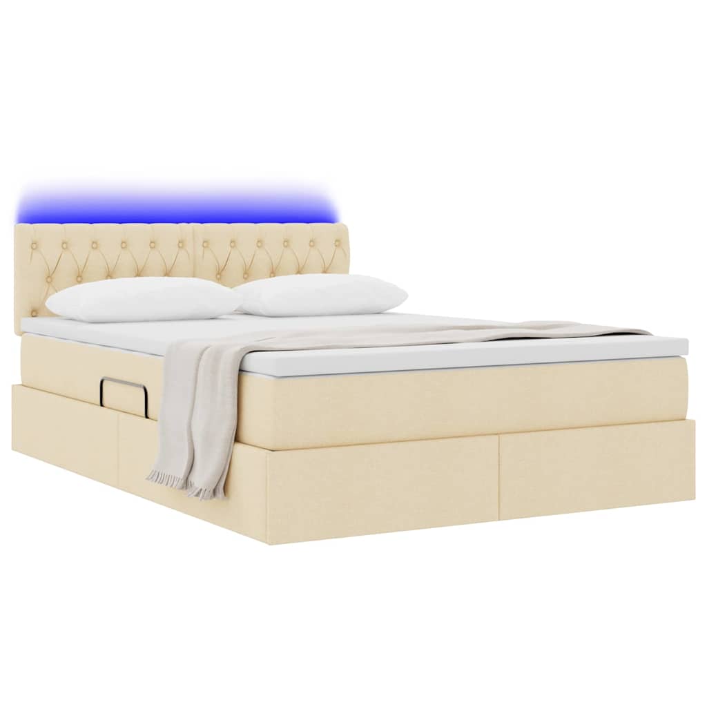 Opbergbed met LED met matras met LED Crème 140 x 190 cm Stof is nu te koop bij PeponiXL, paradijselijk wonen!