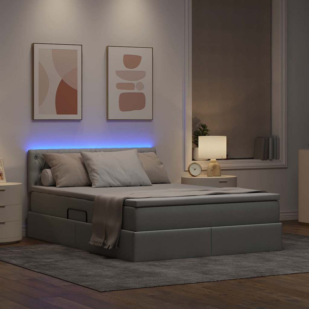 Opbergbed met LED met matras Lichtgrijs 140 x 200 cm Stof is nu te koop bij PeponiXL, paradijselijk wonen!