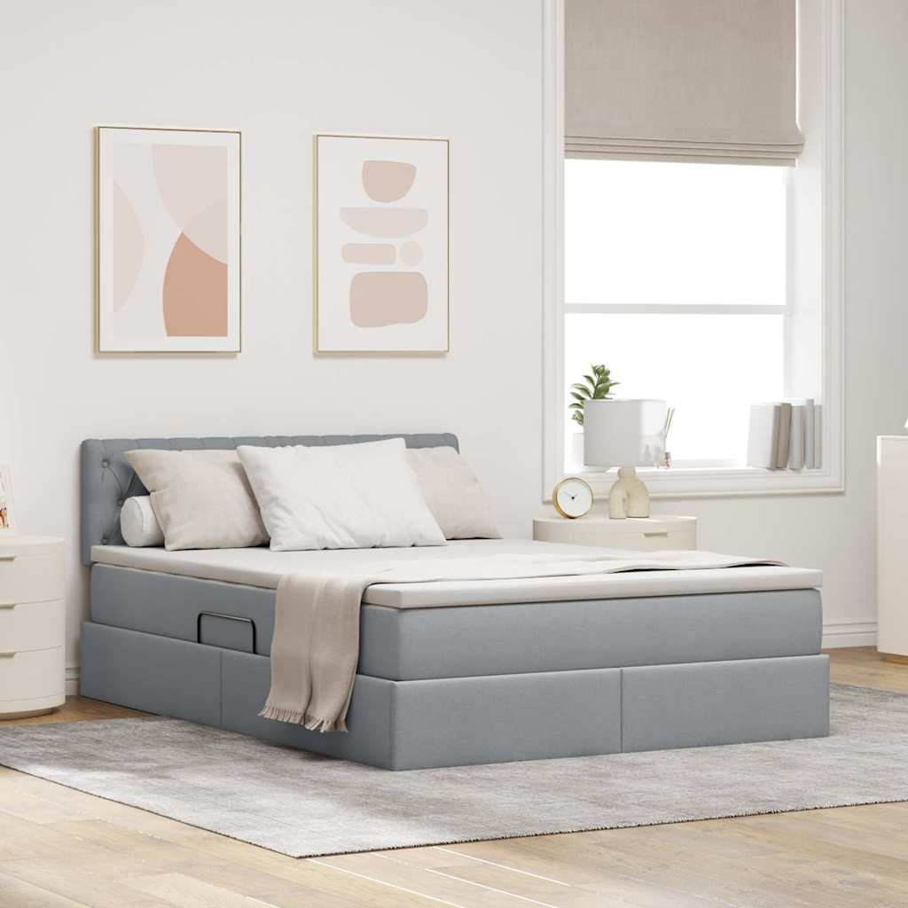 Opbergbed met LED met matras Lichtgrijs 140 x 200 cm Stof is nu te koop bij PeponiXL, paradijselijk wonen!
