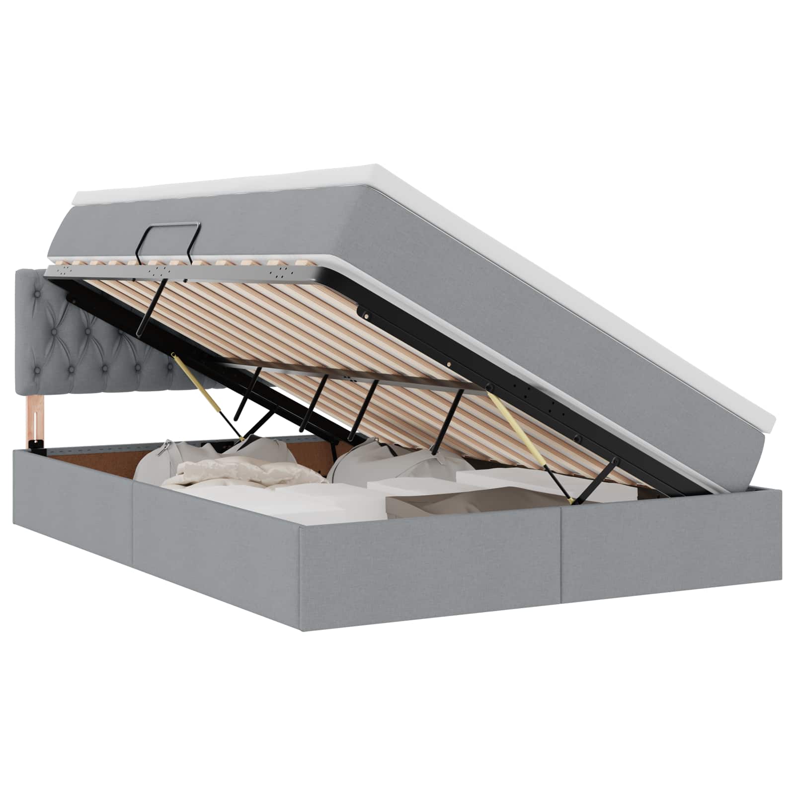 Opbergbed met LED met matras Lichtgrijs 140 x 200 cm Stof is nu te koop bij PeponiXL, paradijselijk wonen!