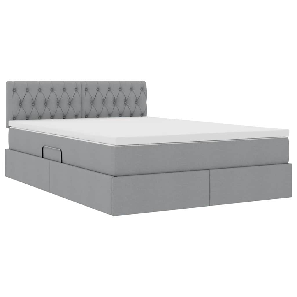 Opbergbed met LED met matras Lichtgrijs 140 x 200 cm Stof is nu te koop bij PeponiXL, paradijselijk wonen!