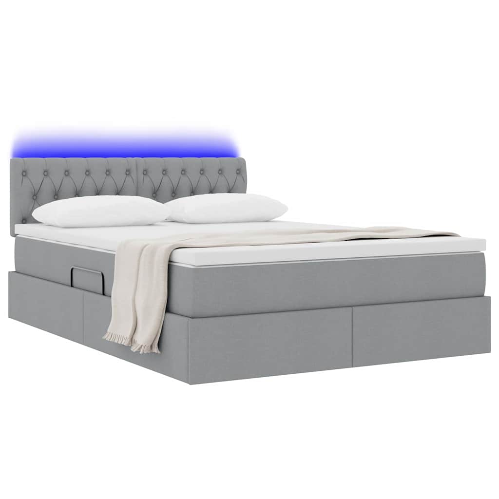 Opbergbed met LED met matras Lichtgrijs 140 x 200 cm Stof is nu te koop bij PeponiXL, paradijselijk wonen!