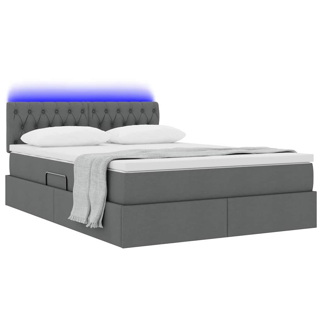 Opbergbed met LED met matras Donkergrijs 140 x 200 cm Stof is nu te koop bij PeponiXL, paradijselijk wonen!