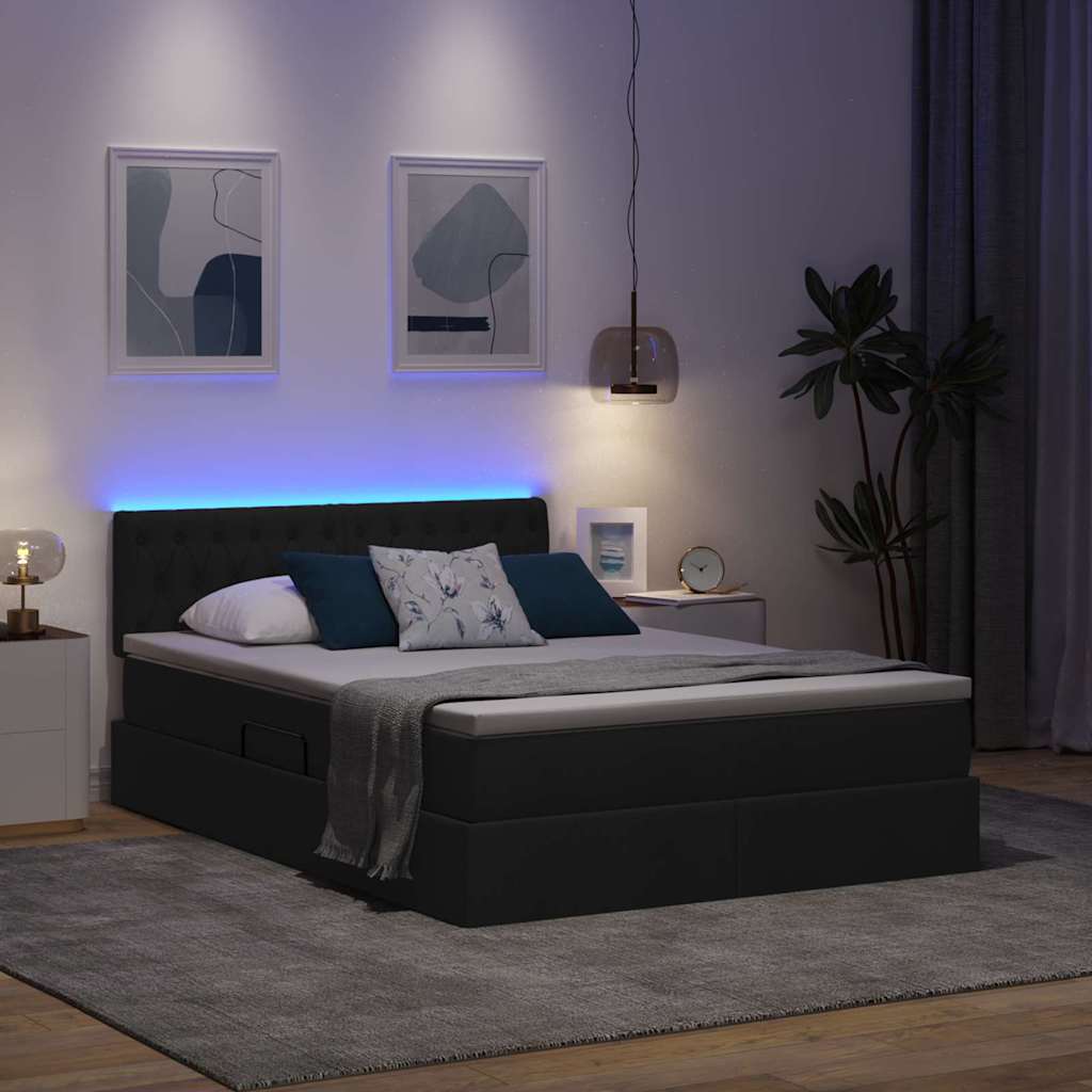 Opbergbed met LED met matras met LED Zwart 140 x 200 cm Stof is nu te koop bij PeponiXL, paradijselijk wonen!