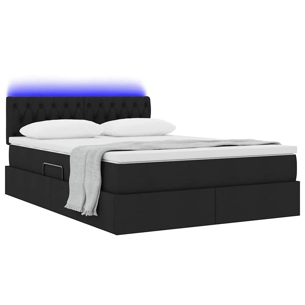 Opbergbed met LED met matras met LED Zwart 140 x 200 cm Stof is nu te koop bij PeponiXL, paradijselijk wonen!
