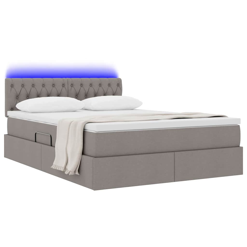 Opbergbed met LED met matras met LED Taupe 140 x 200 cm Stof is nu te koop bij PeponiXL, paradijselijk wonen!