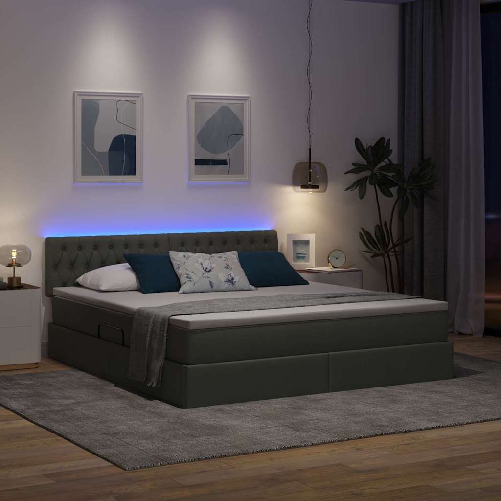 Opbergbed met LED met matras Donkergrijs 160 x 200 cm Stof is nu te koop bij PeponiXL, paradijselijk wonen!
