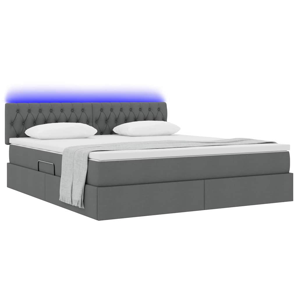 Opbergbed met LED met matras Donkergrijs 160 x 200 cm Stof is nu te koop bij PeponiXL, paradijselijk wonen!